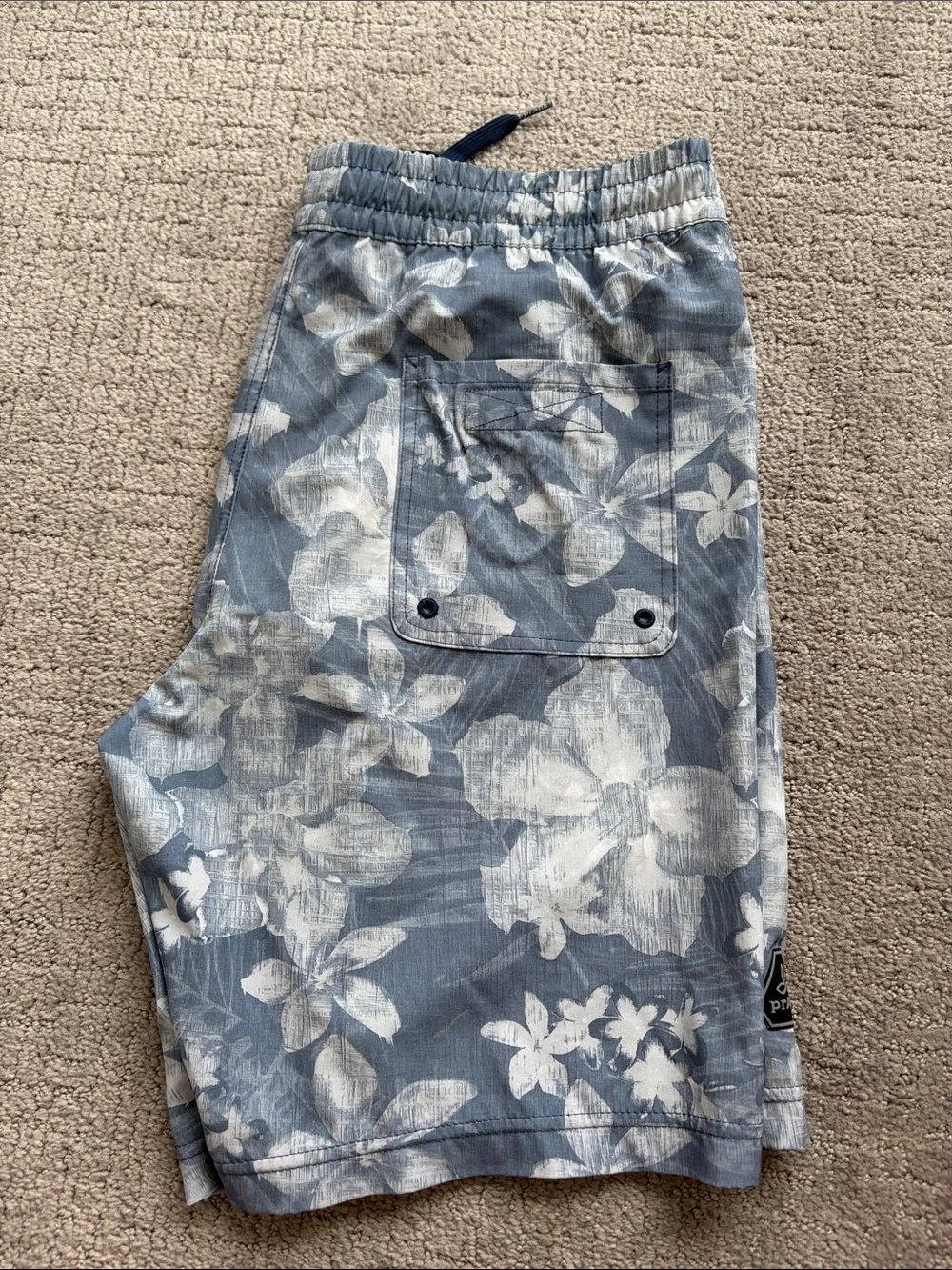 Prana Light Blue White Floral Swim Shorts